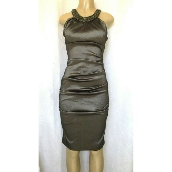 Cache Dress Metallic Ruched Sheath Embellish Neck - Picture 1 of 8